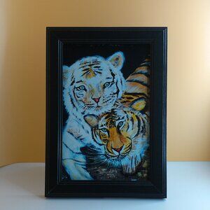 A couple of Tiger 4"x6" within a black wood Frame, lovely, colorful